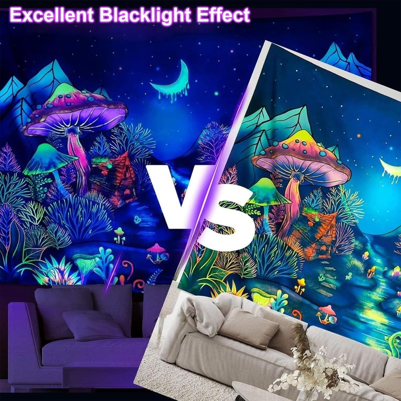 BOSITE 4 Pack 10W 48 LED Black Light Bars 1Ft 395-400nm UV Blacklight Tube with 5.9Ft Cord+Plug+Switch Linkable Black Light Fixtures for Bedroom Fluorescent Poster Body Paint Halloween Glow Party - Image 4